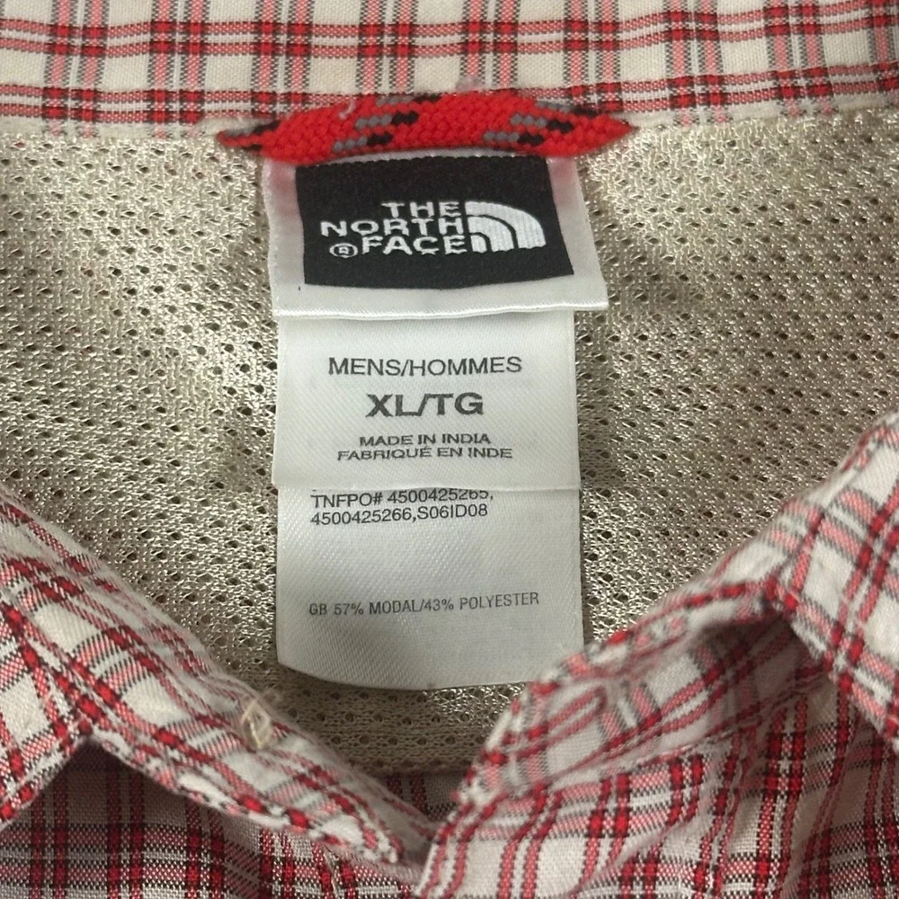 The North Face Men's XL‎ Red White Plaid Checkered Short Sleeve Button Shirt